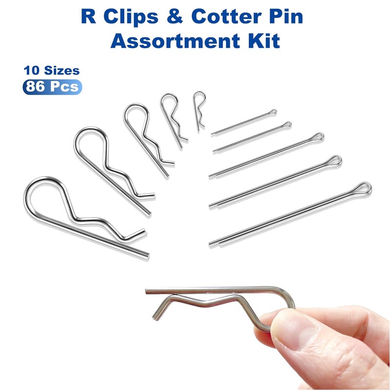 LBYNKY 86 PCS Cotter Pin Assortment Kit, 10 Sizes Stainless Steel Cotter Pins & R Clips, Heavy Duty Pin Clips, Lock Pins for Hitch Pin Lock Systems, Lawn Mowers, Tractor - Image 3